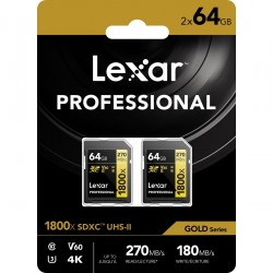 Lexar SD Pro Gold Series UHS-II 1800X 64GB V60 - 2pack | Foto-Groep.nl